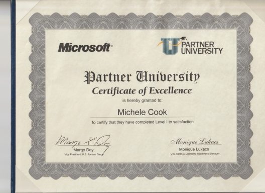 Michele Cook, Microsoft Partner University Certificate of Excellence, #Microsoft