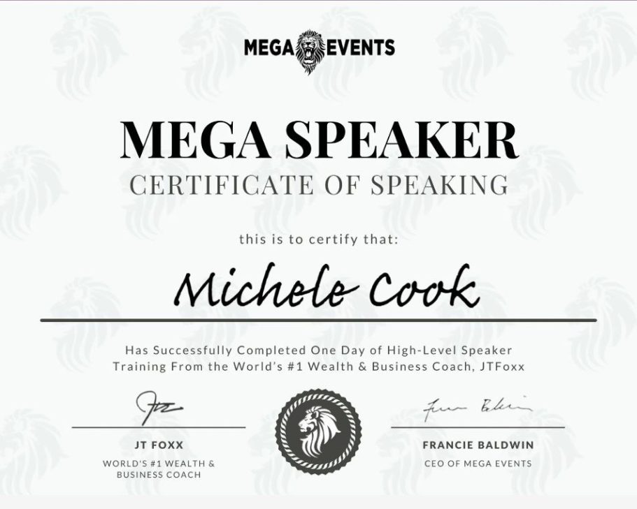 Michele Cook's Mega Speaker Certificate #JTFoxx