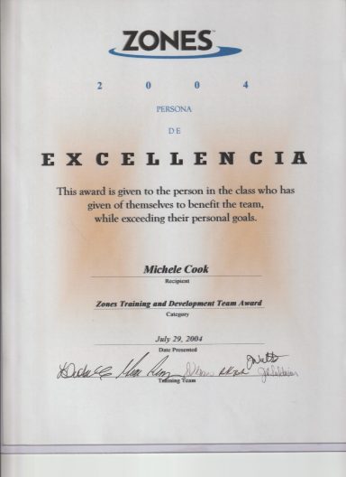 Michele Cook, Zones Certificate of Excellence for Training & Development, #Zones
